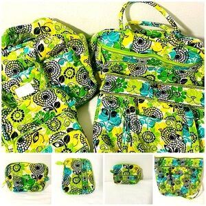 Vera Bradley Retired Lime's Up Design Set of (6) EUC Travel Bags Green Floral